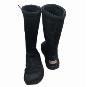 UGG Australia Knightsbridge Tall Zip Boots Womens Size 6 Black Leather Sheepskin